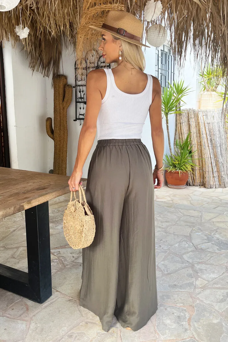 Khaki High Waist Palazzo Trousers sold by AX Paris product image thumbnail 5