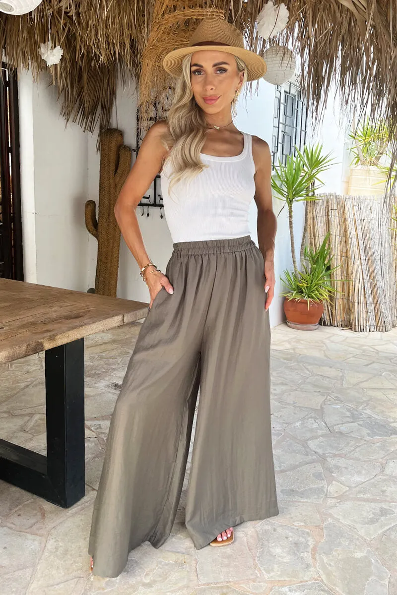 Khaki High Waist Palazzo Trousers sold by AX Paris product image thumbnail 2