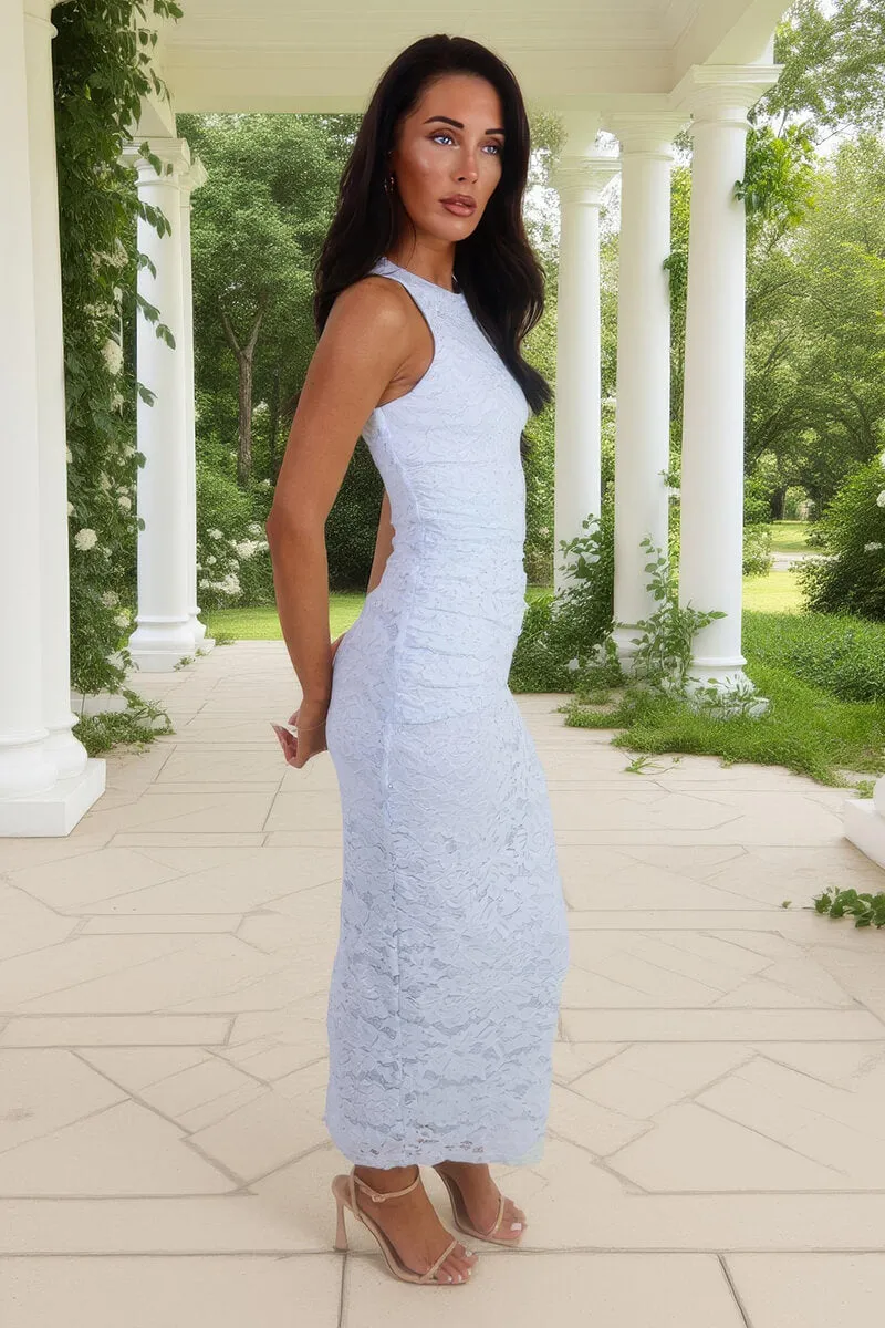 Ice Blue Lace Racer Neck Ruched Waist Midi Dress sold by AX Paris product image thumbnail 4