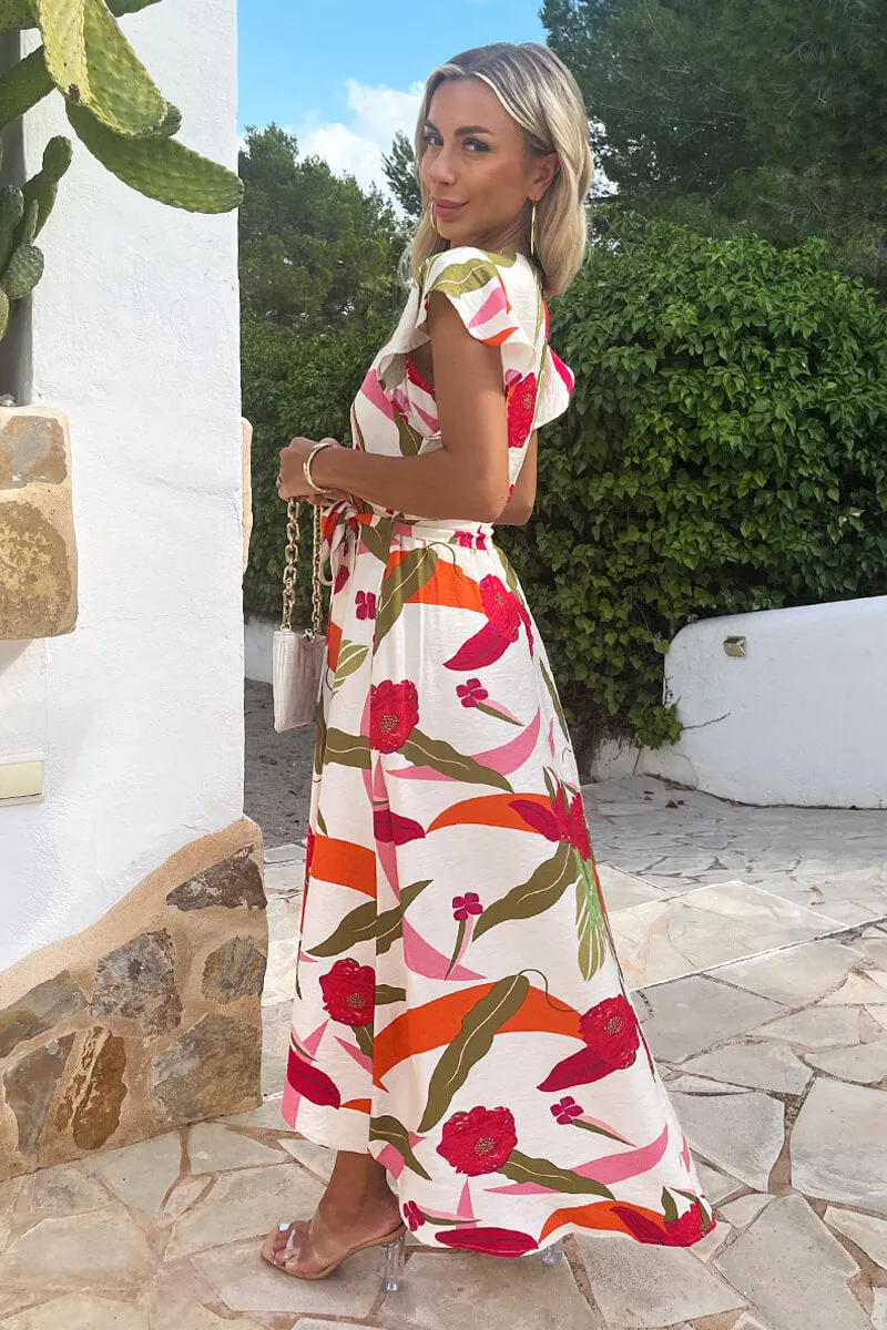 Multi Floral Print Wrap Top Belted Midi Dress sold by AX Paris product image thumbnail 4