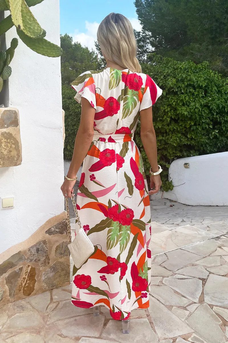 Multi Floral Print Wrap Top Belted Midi Dress sold by AX Paris product image thumbnail 5