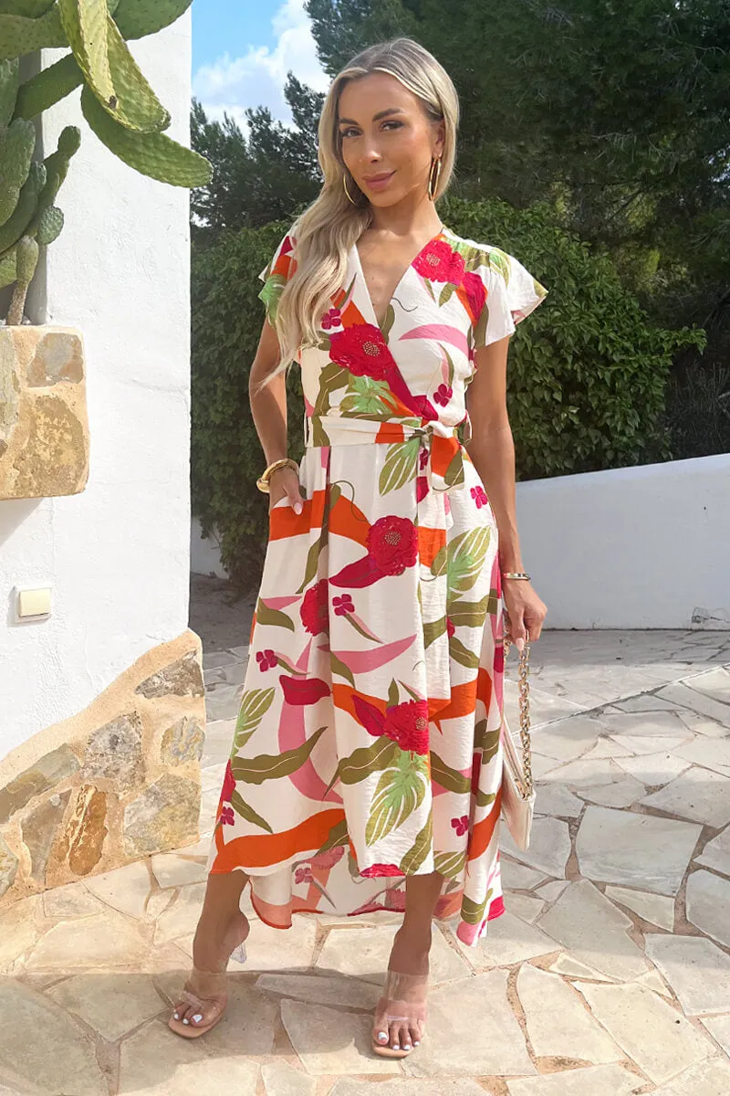 Multi Floral Print Wrap Top Belted Midi Dress sold by AX Paris product image thumbnail 2