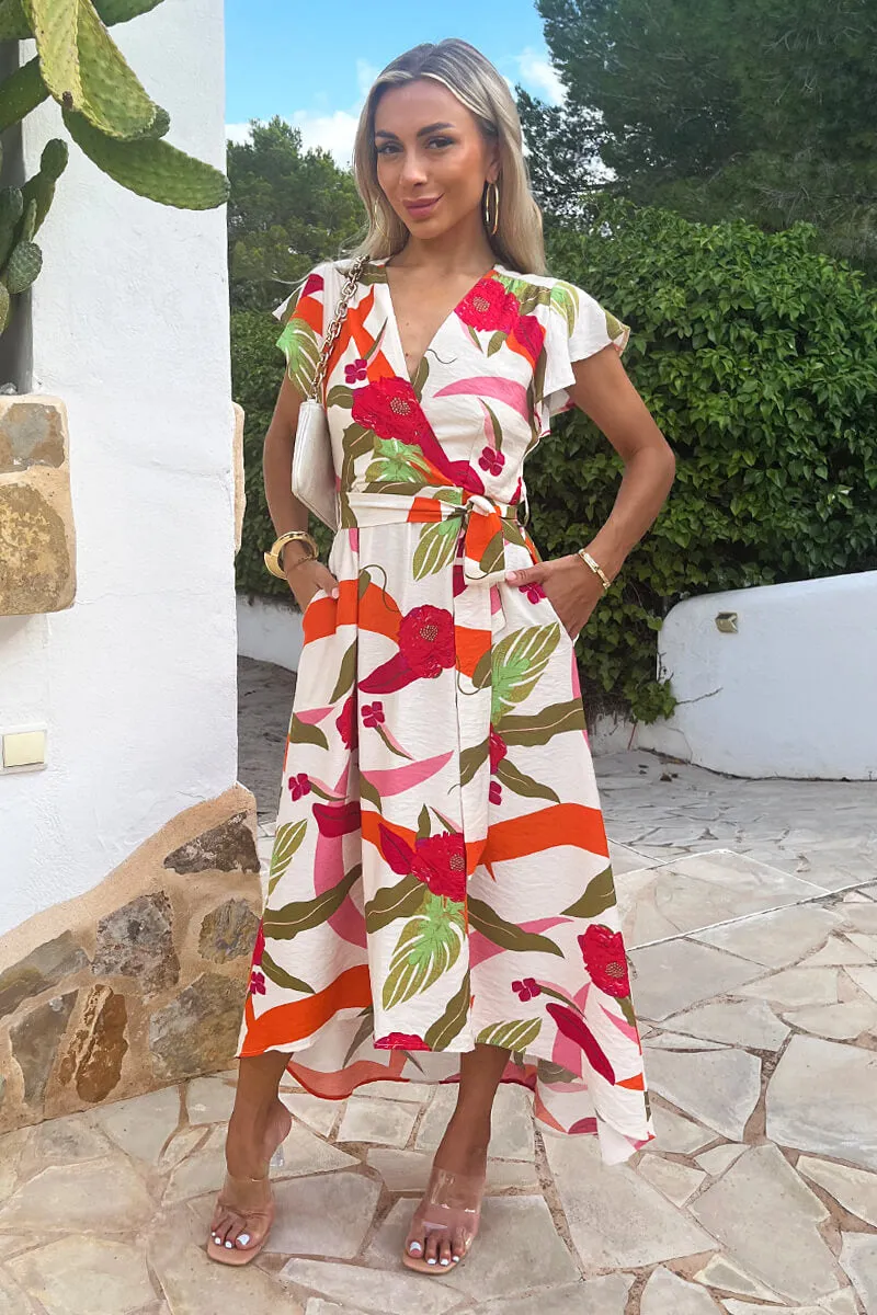 Multi Floral Print Wrap Top Belted Midi Dress sold by AX Paris product image thumbnail 3