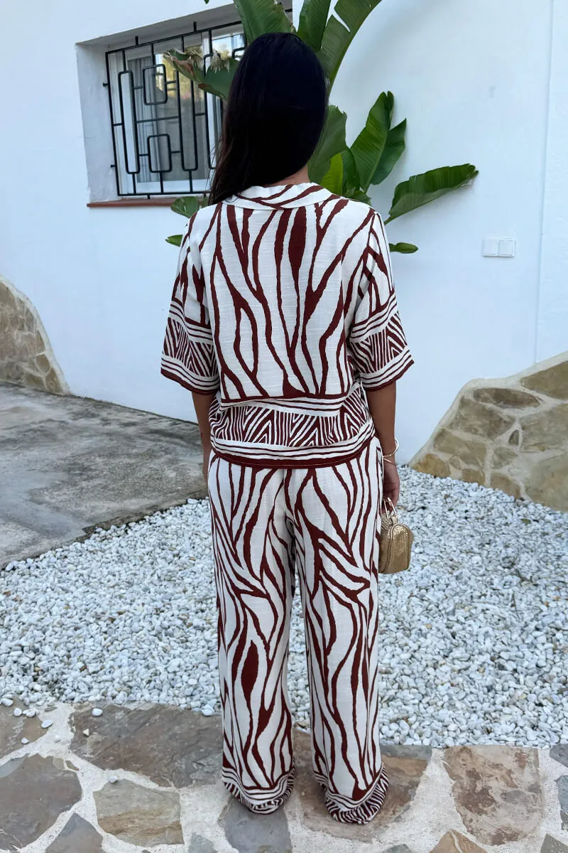 Cream And Brown Abstract Print Wide Leg Trousers sold by AX Paris product image thumbnail 5