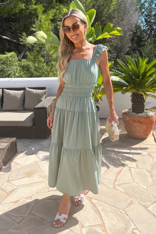 Duck Egg Frill Strap Smock Midi Dress sold by AX Paris