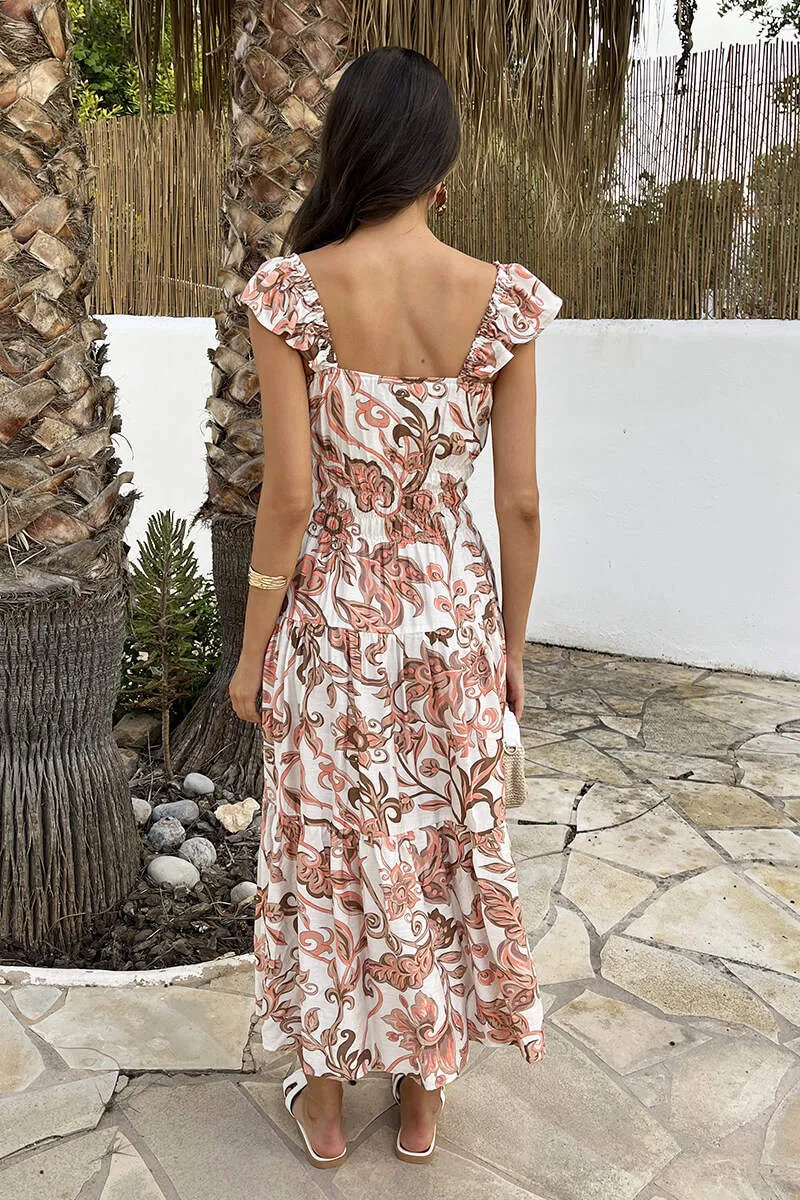 Multi Boho Floral Print Frill Strap Smock Midi Dress sold by AX Paris product image thumbnail 5