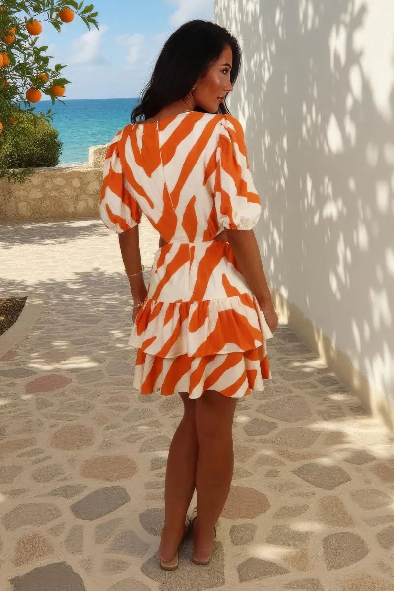 Orange And Cream Stripe Print Cut Out Tiered Mini Dress sold by AX Paris product image thumbnail 5