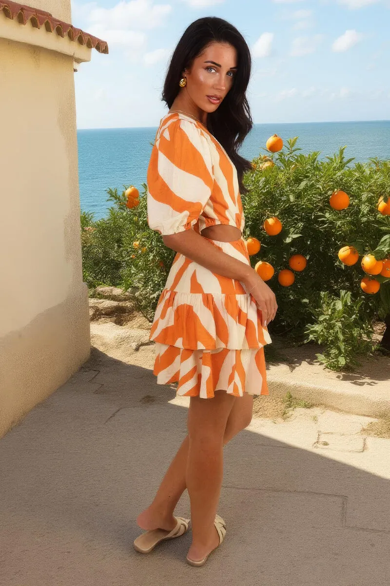 Orange And Cream Stripe Print Cut Out Tiered Mini Dress sold by AX Paris product image thumbnail 4
