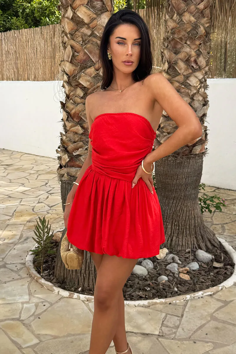 Burnt Orange Strapless Bubble Hem Mini Dress sold by AX Paris