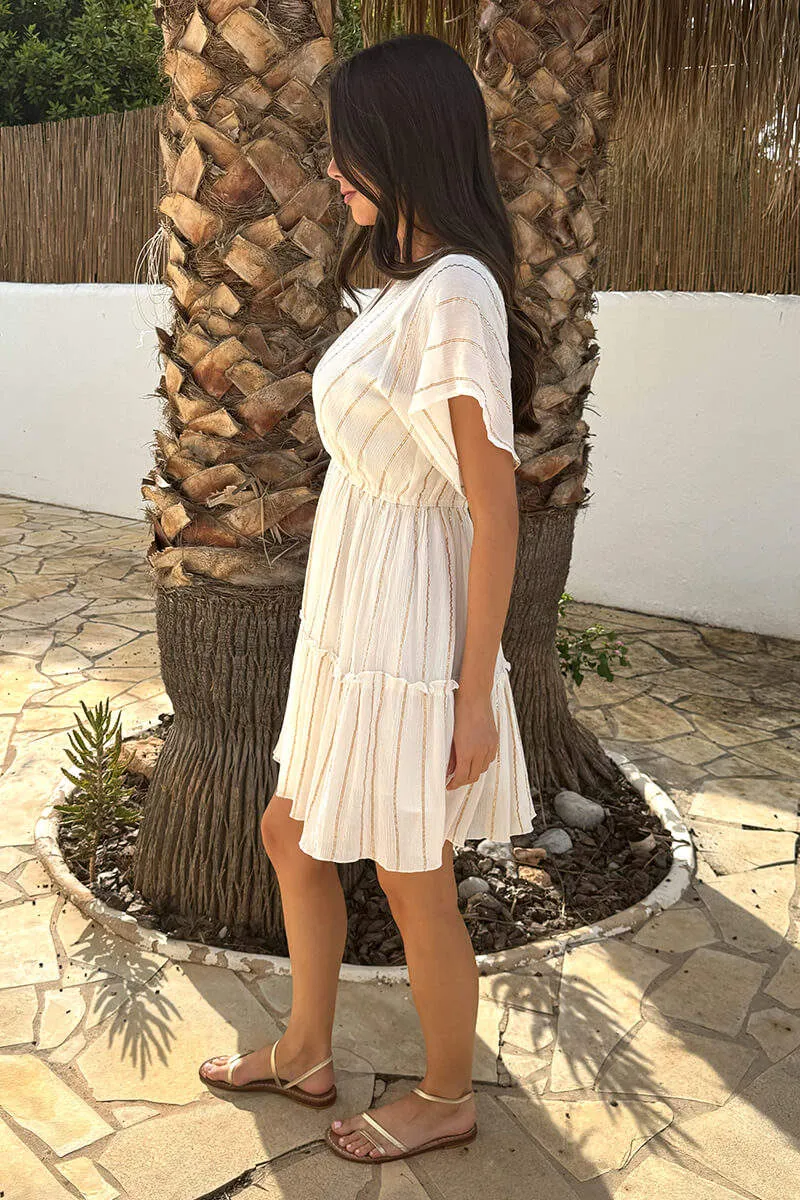White And Gold Striped Wrap Top Tiered Mini Dress sold by AX Paris product image thumbnail 3