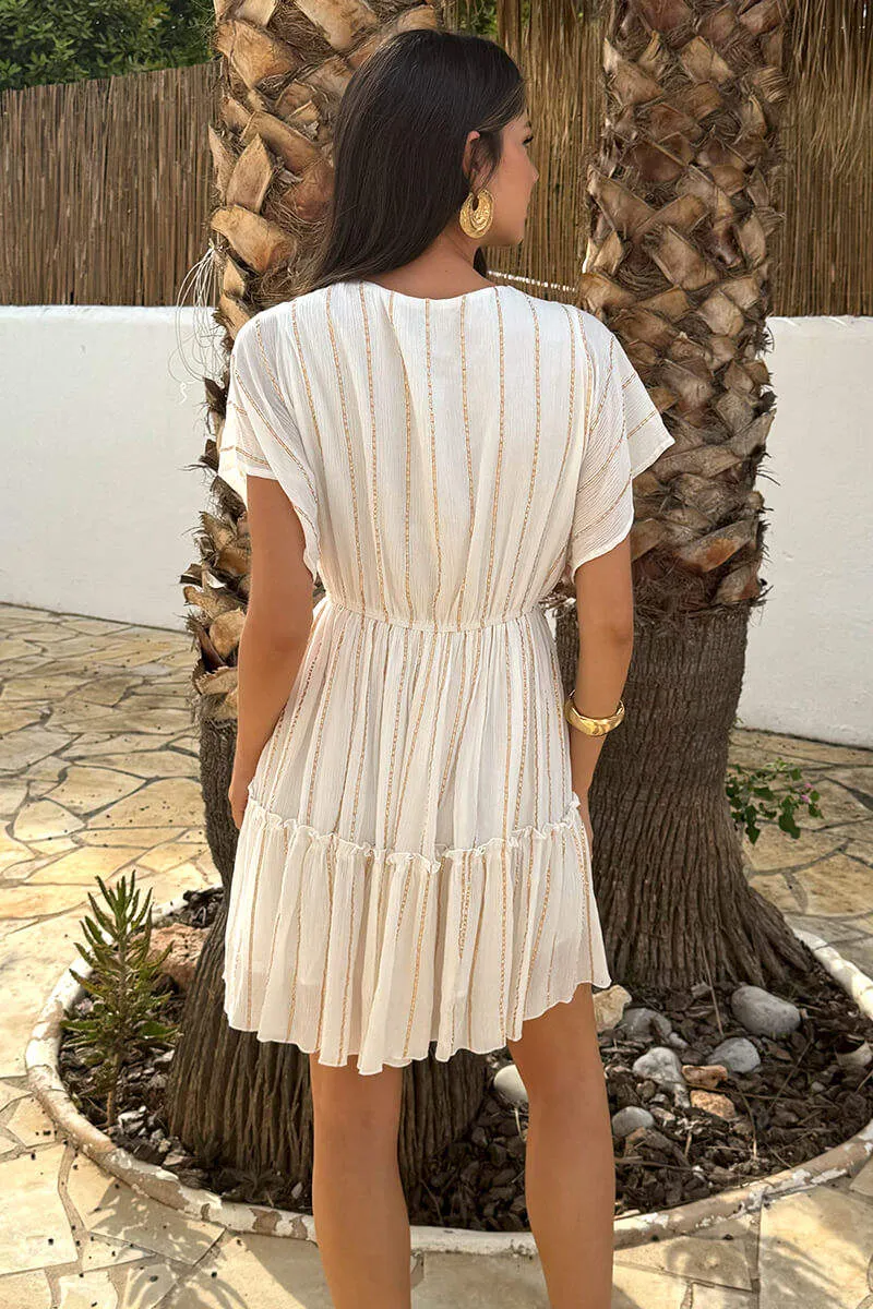 White And Gold Striped Wrap Top Tiered Mini Dress sold by AX Paris product image thumbnail 4