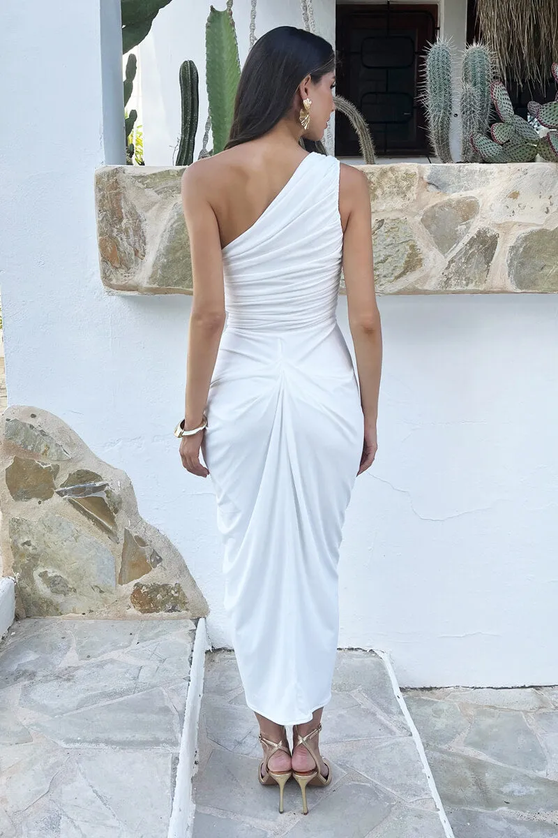 Cream One Shoulder Gathered Skirt Midi Dress sold by AX Paris product image thumbnail 5