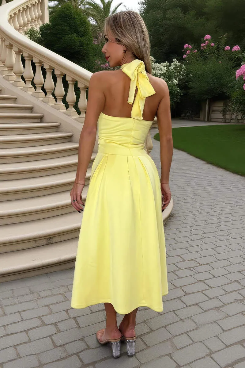 Soft Yellow Tie Halter Neck Midi Dress sold by AX Paris product image thumbnail 4