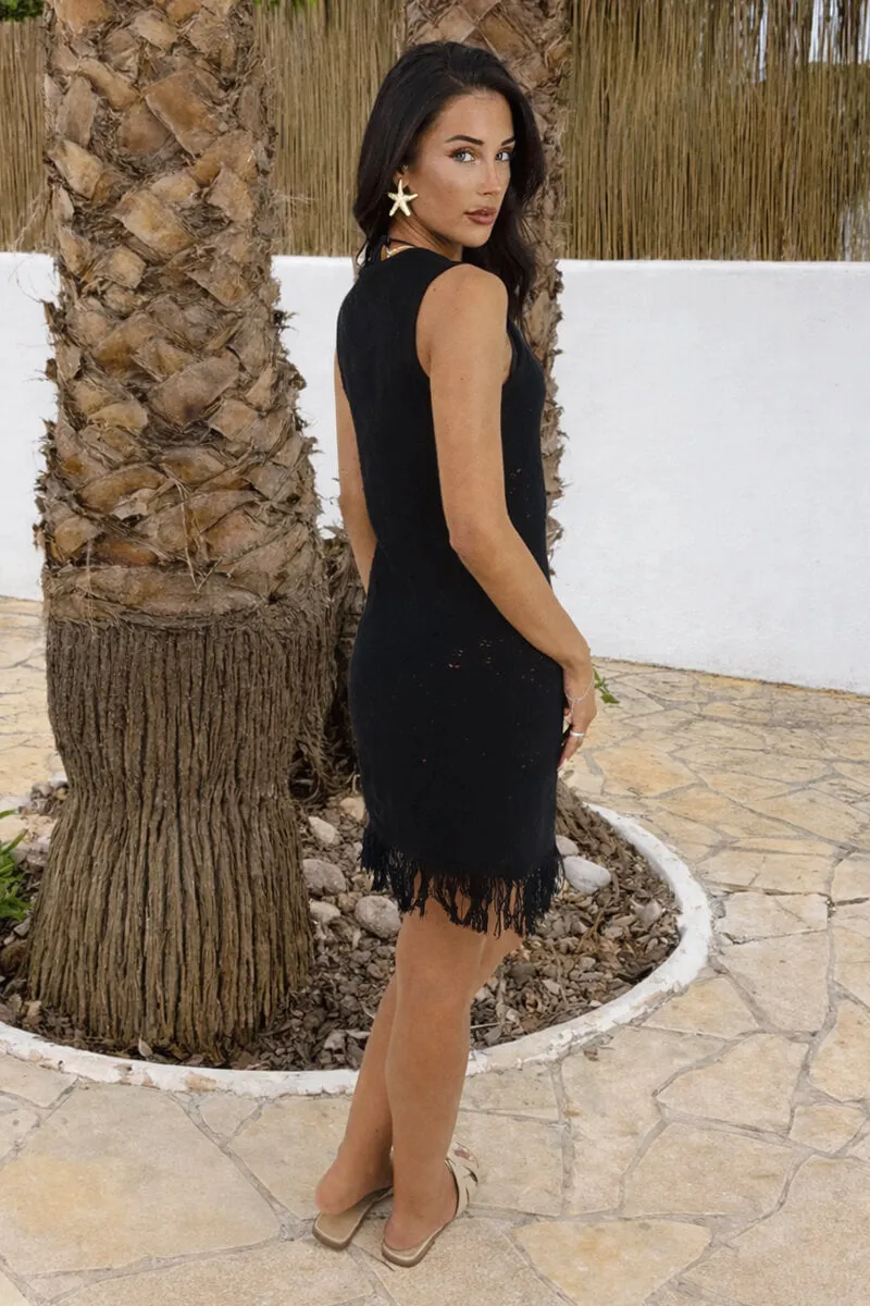 Black Crochet Fringe Hem Mini Dress sold by AX Paris product image thumbnail 5