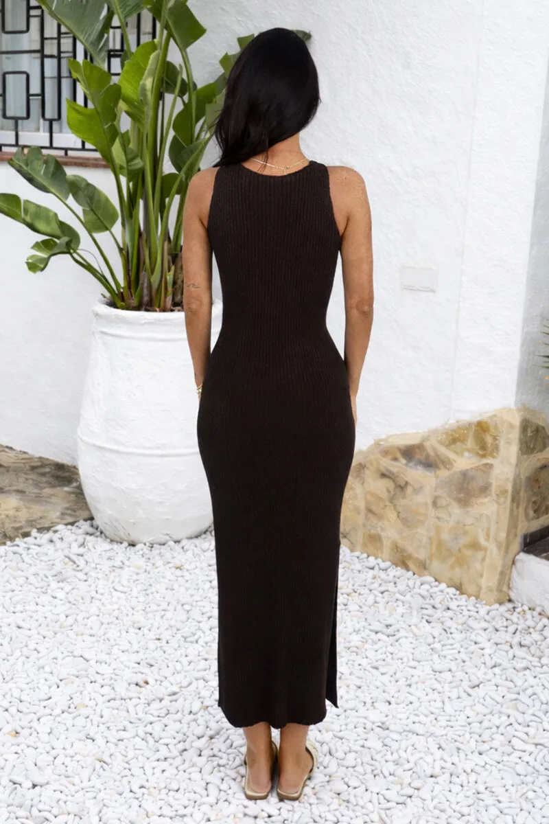 Chocolate Knitted Halter Neck Shell Detail Midi Dress sold by AX Paris product image thumbnail 5