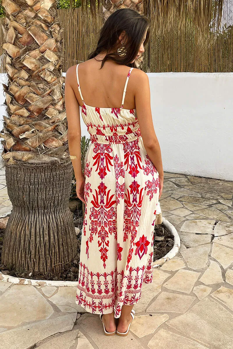 Pink Boho Floral Print Strappy Shirred Waist Midi Dress sold by AX Paris product image thumbnail 5