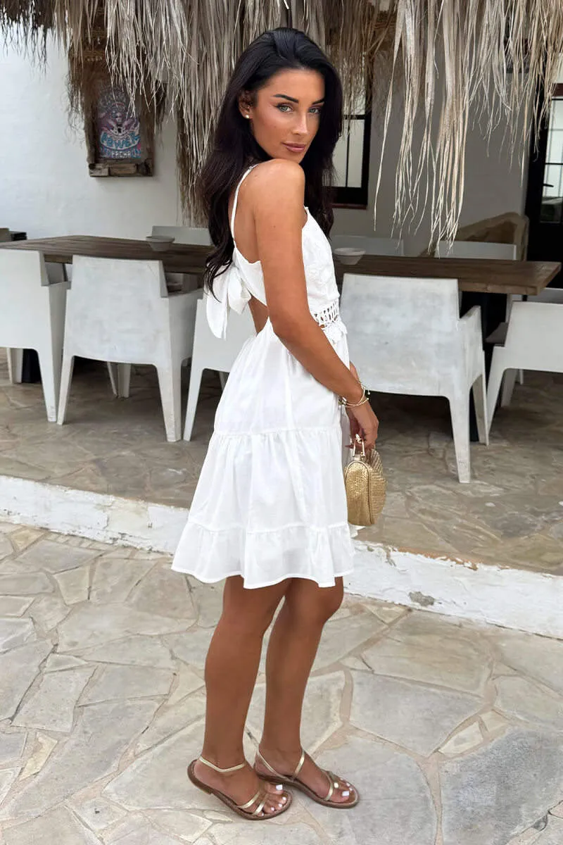 White Open Tie Back Crochet Detail Tiered Mini Dress sold by AX Paris product image thumbnail 5
