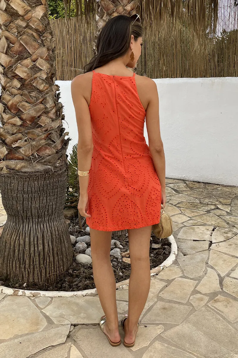 Burnt Orange Broderie Racer Neck Slip Mini Dress sold by AX Paris product image thumbnail 5