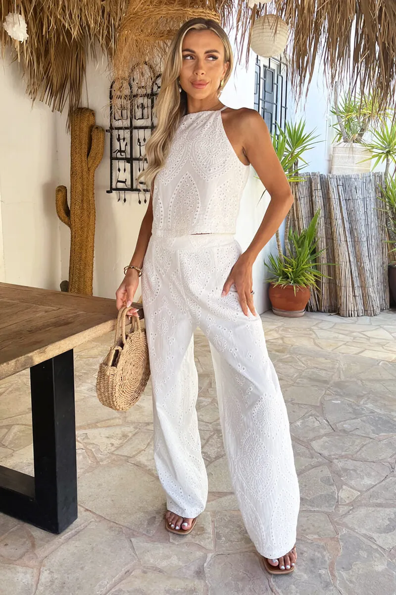 White Broderie Wide Leg Trousers sold by AX Paris product image thumbnail 3