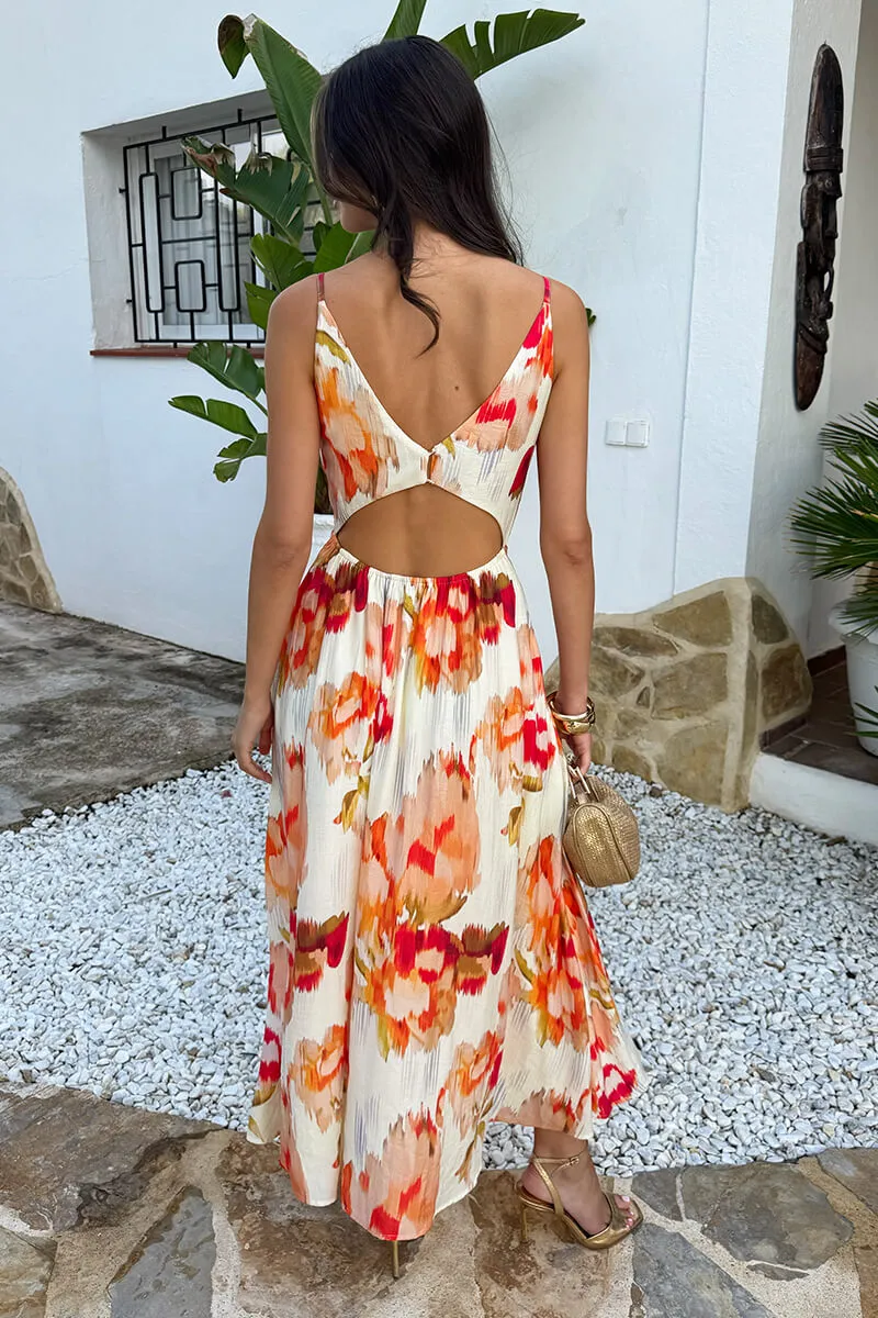 Multi Smudge Floral Print Open Back Ruched Detail Midi Dress sold by AX Paris product image thumbnail 5