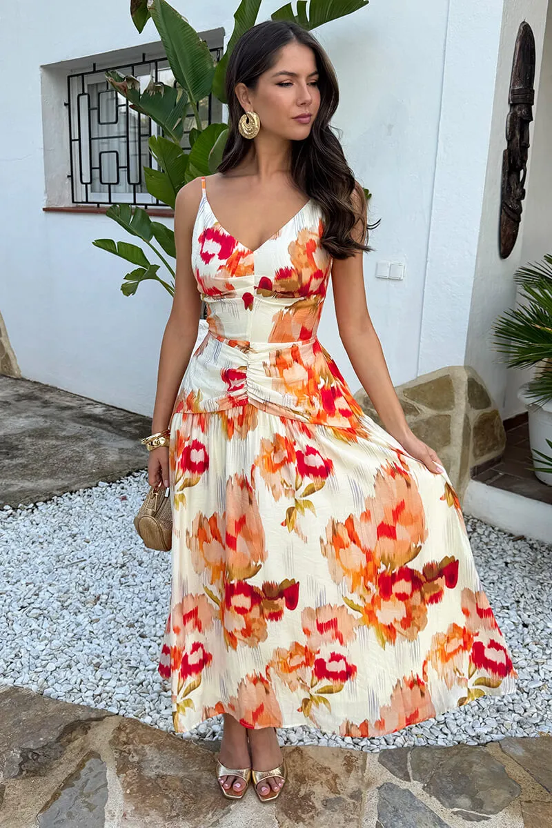 Multi Smudge Floral Print Open Back Ruched Detail Midi Dress sold by AX Paris product image thumbnail 2
