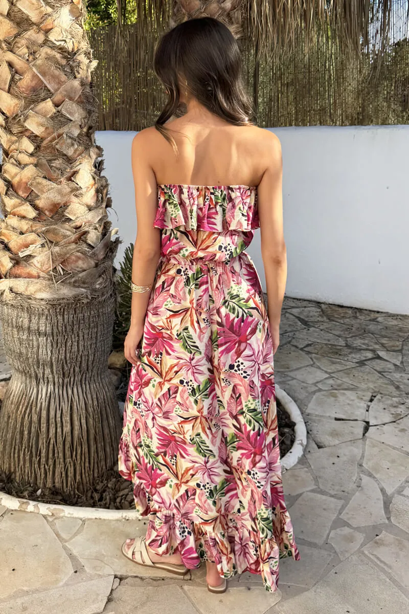 Multi Tropical Floral Print Bandeau Frill Midi Dress sold by AX Paris product image thumbnail 5