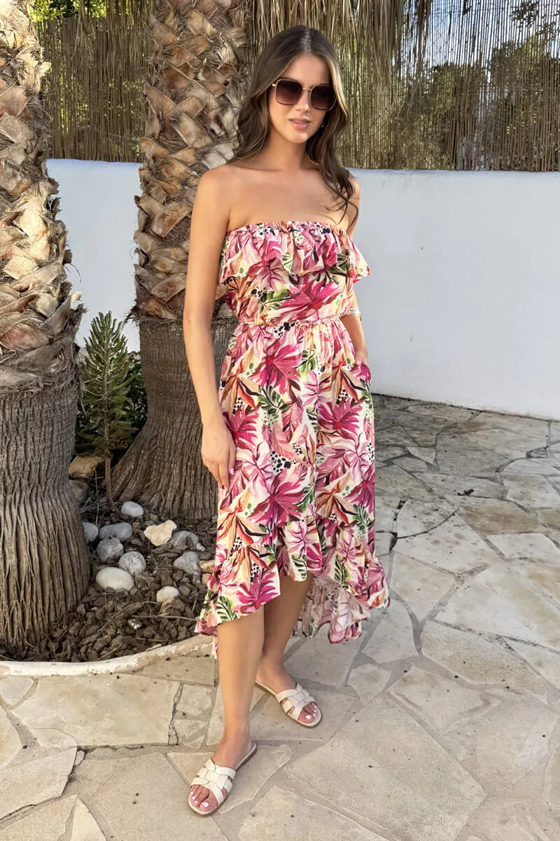 Multi Tropical Floral Print Bandeau Frill Midi Dress sold by AX Paris product image thumbnail 2