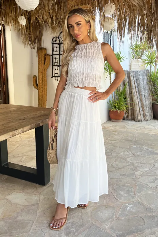 White Tiered Midi Skirt made by AX Paris
