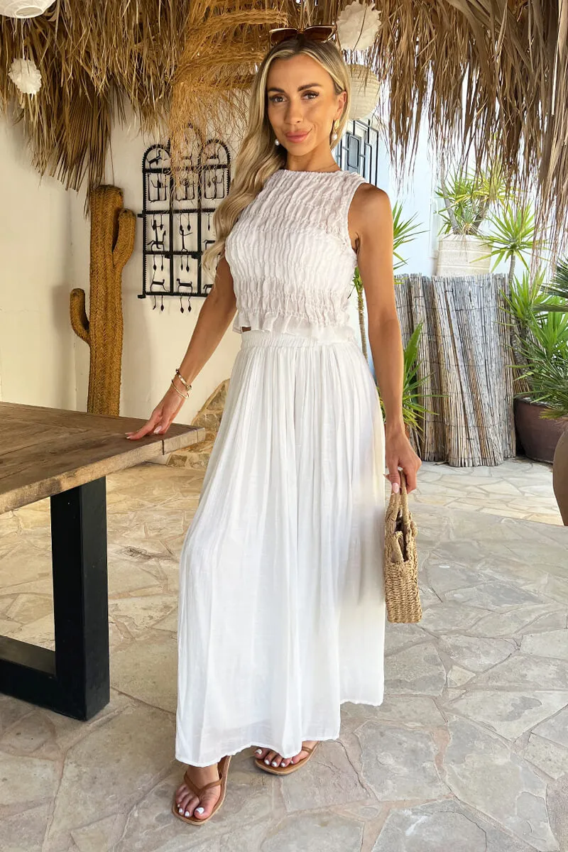 White Pleated Boho Midi Skirt sold by AX Paris