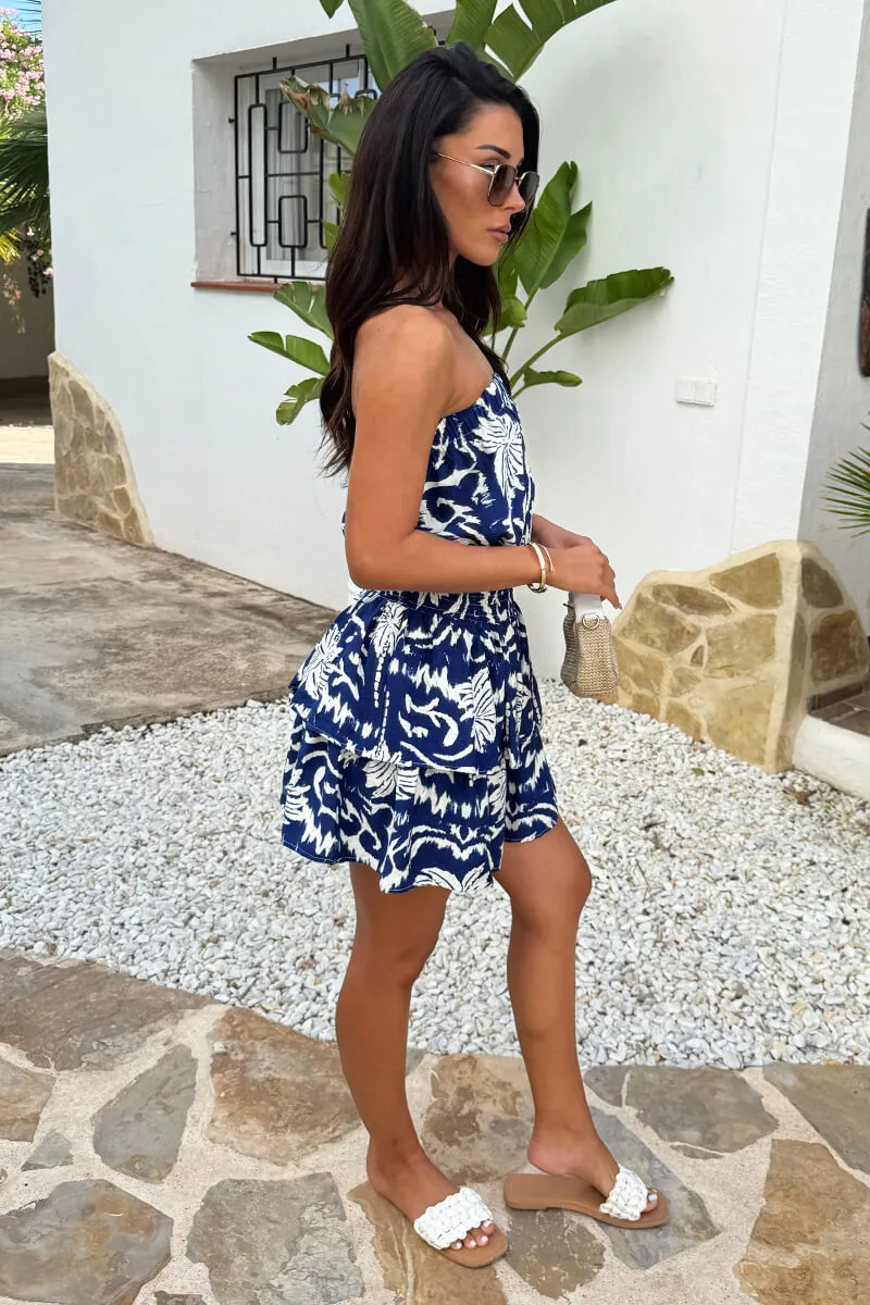 Blue Palm Tree Print Strapless Tiered Mini Dress sold by AX Paris product image thumbnail 4