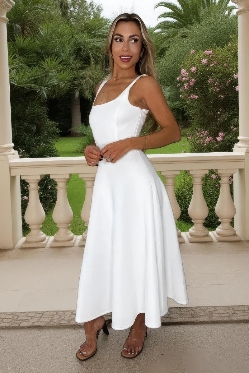 Cream Square Neck A-line Midi Dress sold by AX Paris product image thumbnail 3