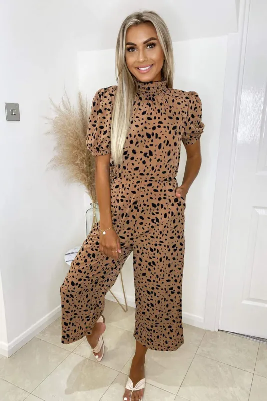 Camel Spot Printed High Neck Culotte Jumpsuit sold by AX Paris