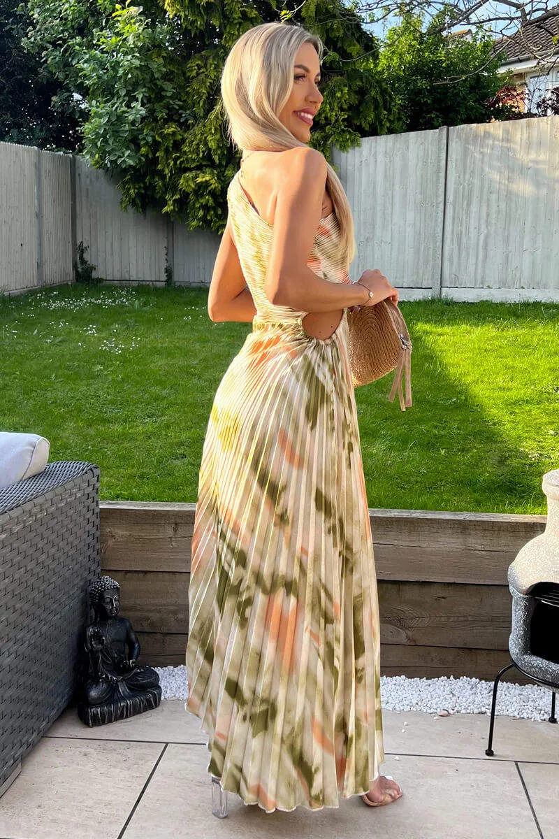 Multi Marble Print One Shoulder Pleated Satin Midi Dress sold by AX Paris product image thumbnail 4