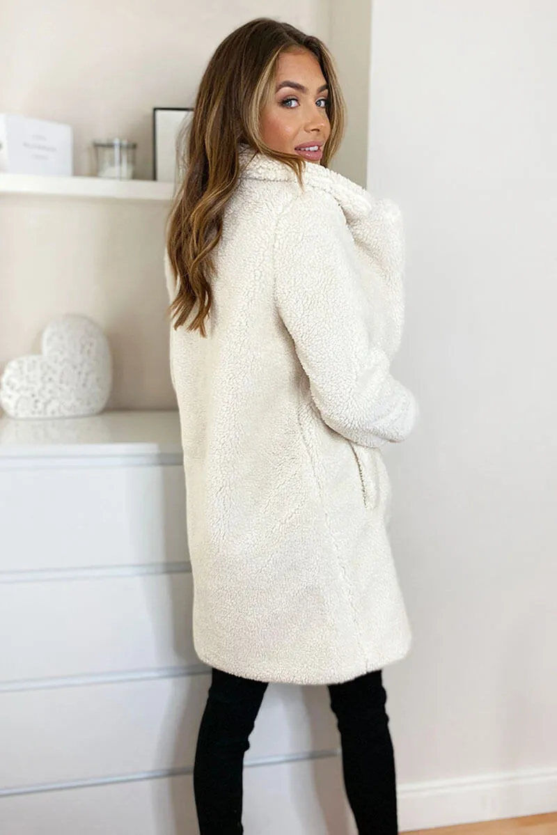 Cream Teddy Faux Fur Coat With Collar sold by AX Paris product image thumbnail 3