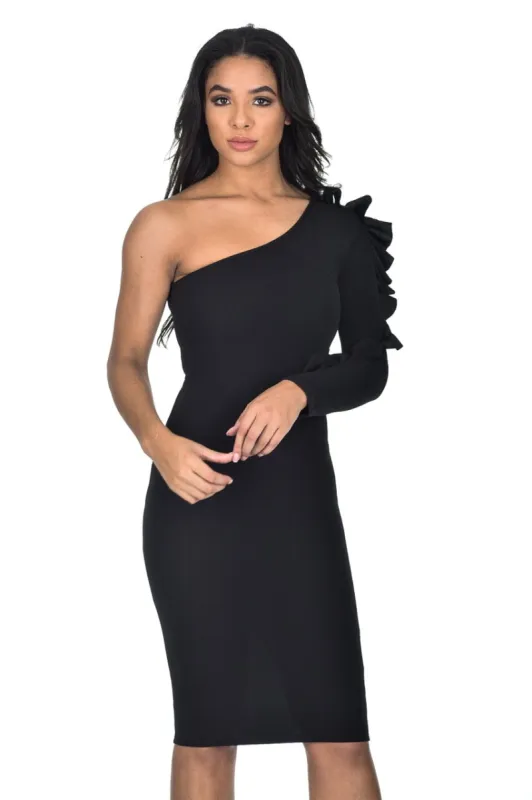 Black Ruffle Sleeve Dress sold by AX Paris