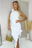 Cream Ruched Asymmetrical Frill Midi Dress With Flower Detail sold by AX Paris