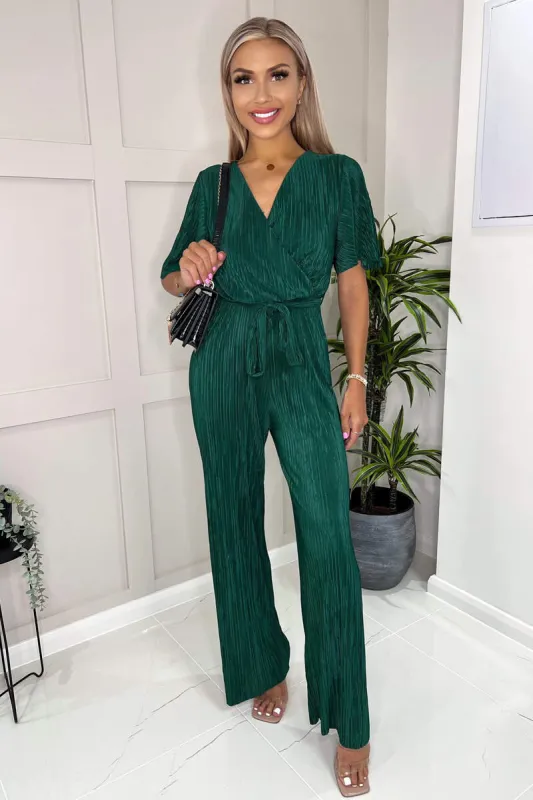 Green Plisse Wrap Top Jumpsuit sold by AX Paris