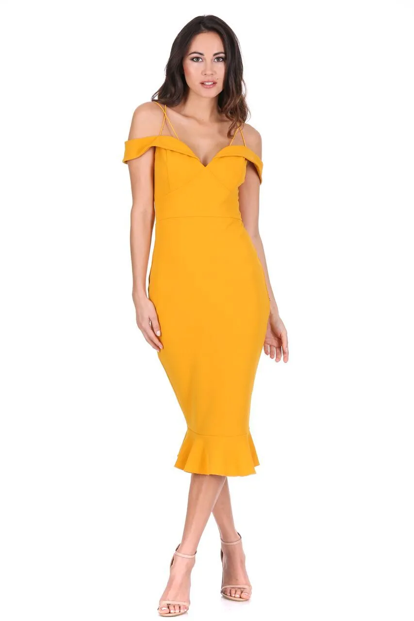 Mustard Off The Shoulder Strappy Fishtail Dress sold by AX Paris product image thumbnail 2