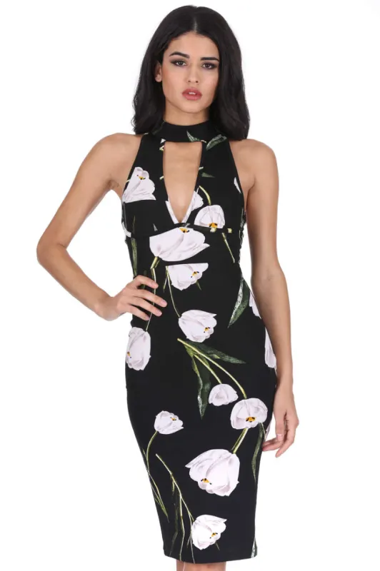 Black Choker Floral Midi Dress sold by AX Paris