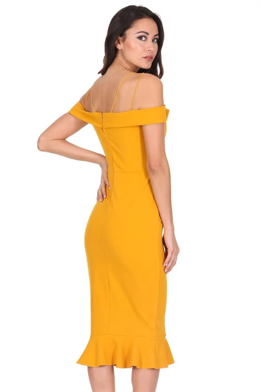 Mustard Off The Shoulder Strappy Fishtail Dress sold by AX Paris product image thumbnail 3
