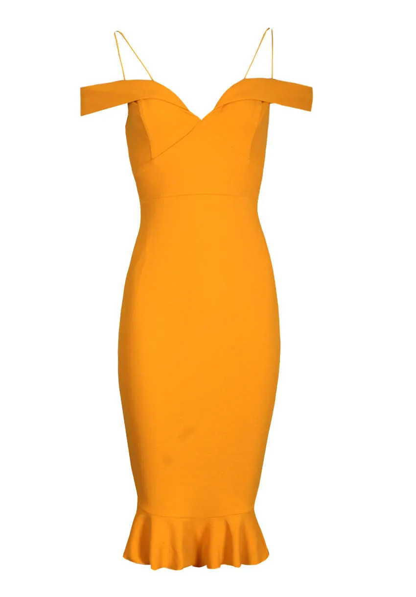 Mustard Off The Shoulder Strappy Fishtail Dress sold by AX Paris product image thumbnail 4