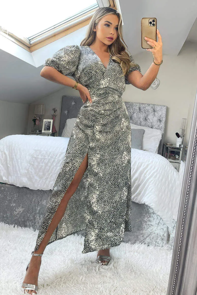 Black And Stone Printed Ruched Side Midi Dress sold by AX Paris product image thumbnail 3