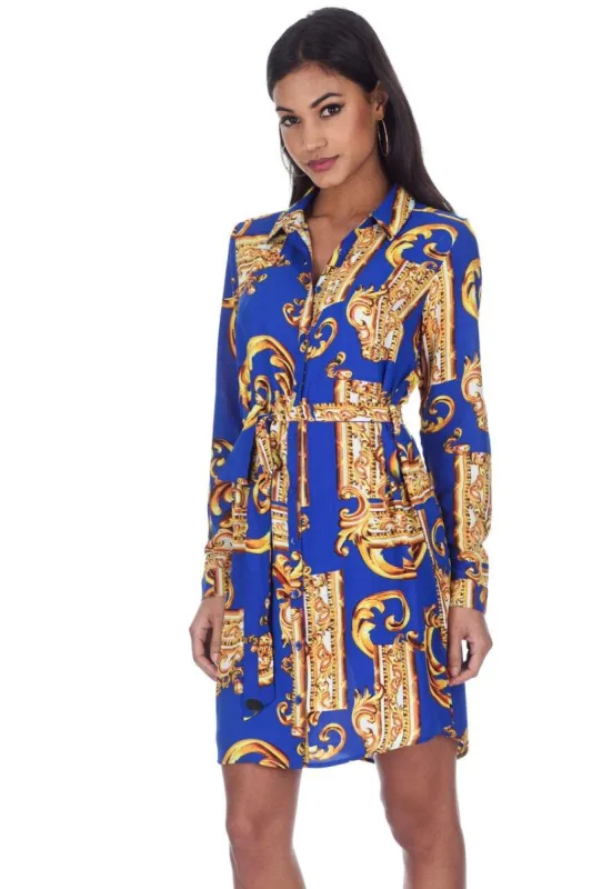 Blue Patterned Shirt Dress sold by AX Paris