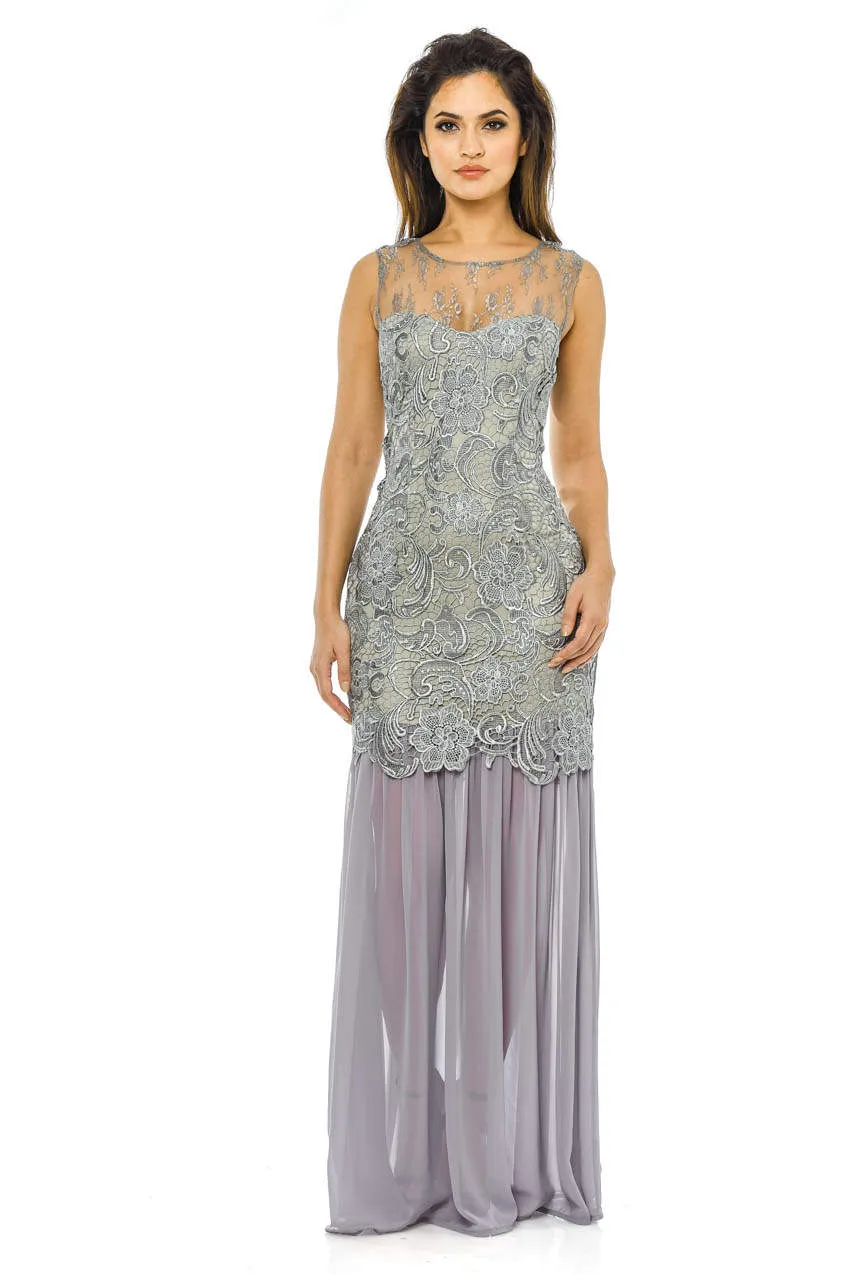 Grey Crochet Chiffon Maxi Dress sold by AX Paris