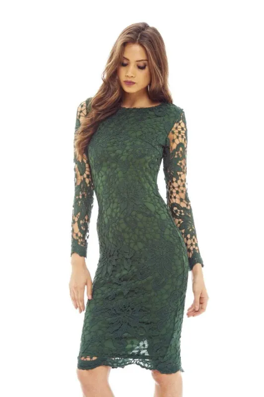 Green Crochet Dress with Long Sleeves Detail sold by AX Paris