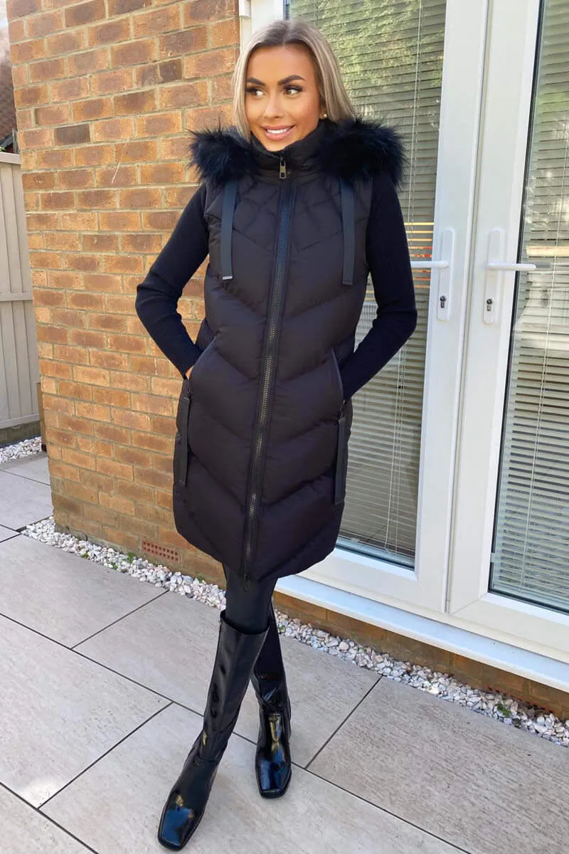 Black Faux Fur Hooded Gilet sold by AX Paris product image thumbnail 2