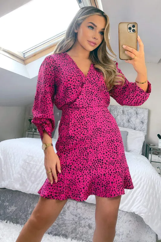 Pink And Black Printed Cuffed Sleeve Mini Dress sold by AX Paris