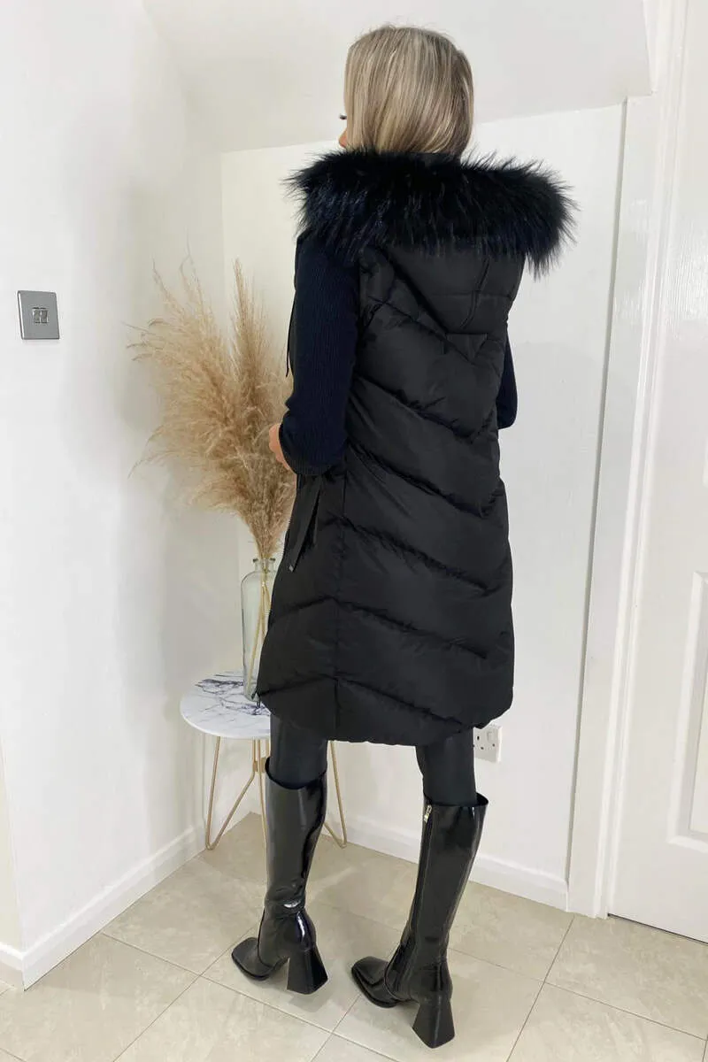 Black Faux Fur Hooded Gilet sold by AX Paris product image thumbnail 4