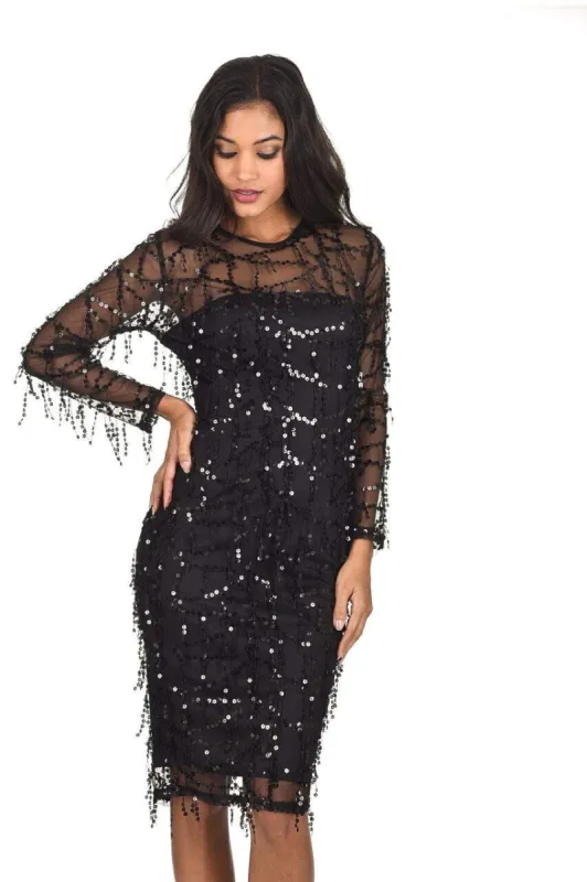 Black 3/4 Sleeve Sequin Dress sold by AX Paris