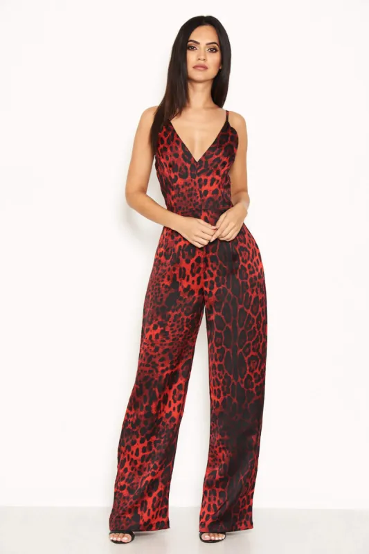 Red Leopard Print Jumpsuit sold by AX Paris